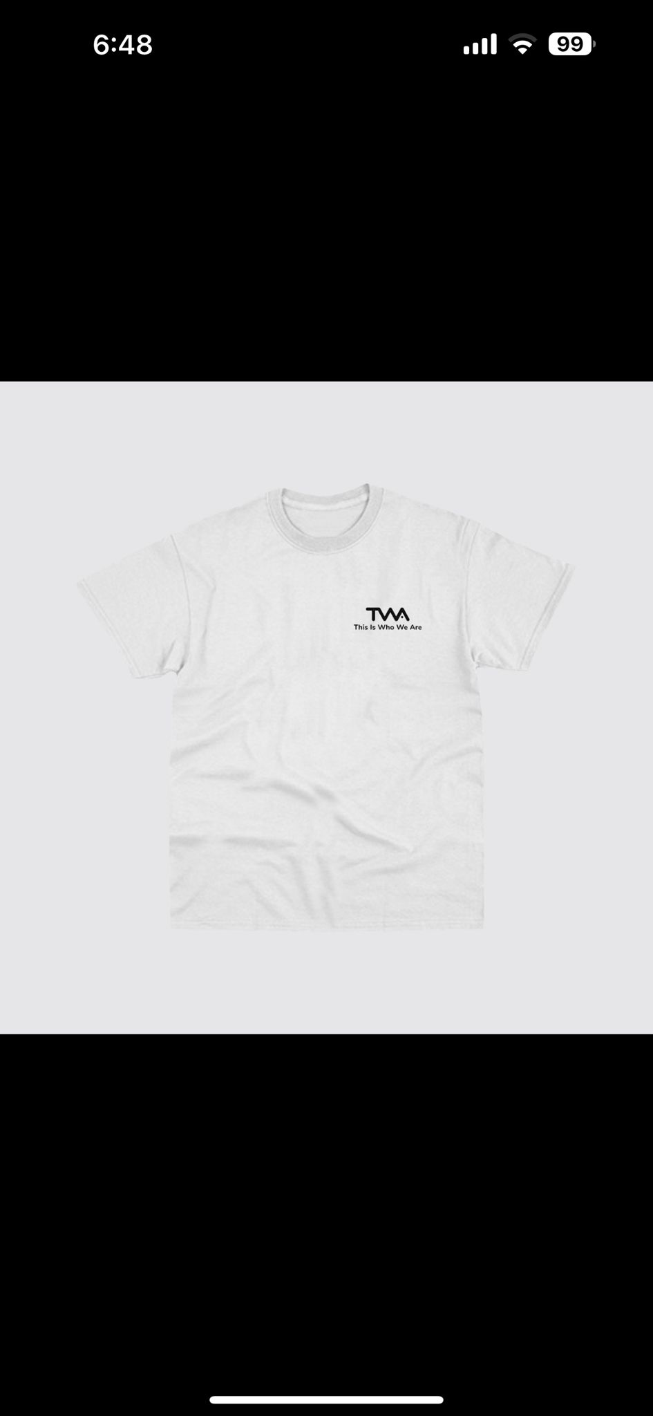 White TIWWA T-shirt with black This Is Who We Are chest logo